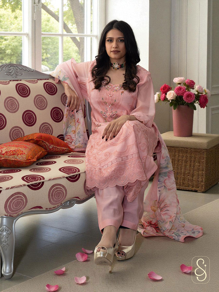 Graceful Embroidered Pant Suit with Dupatta