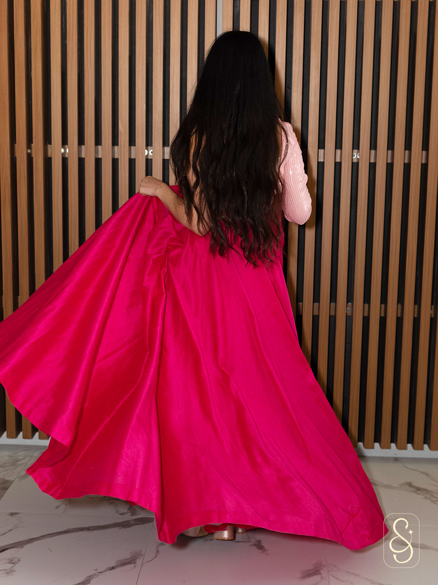 Hot Pink Flared Skirt Set