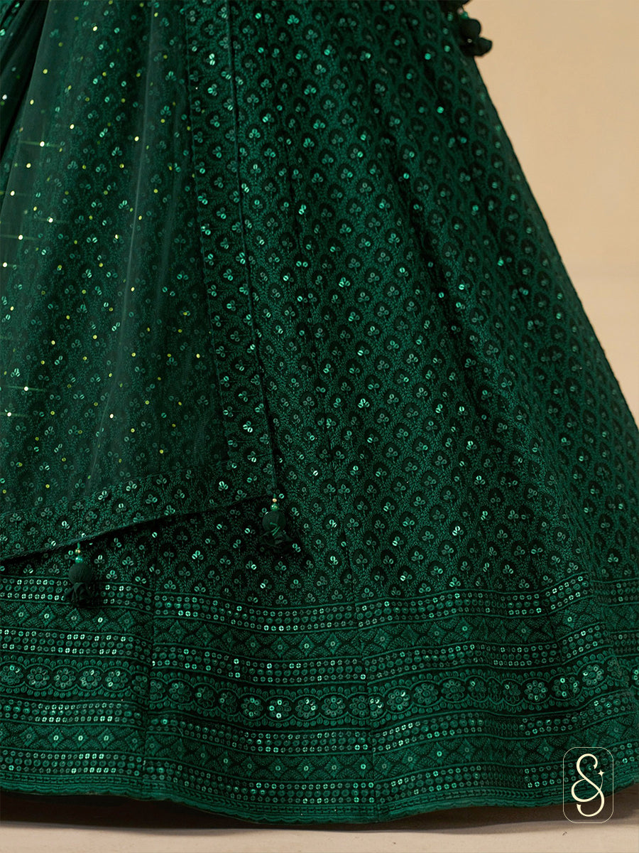Emerald Georgette Embroidered Lehenga