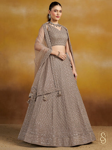 Muted Mouse Georgette Lehenga