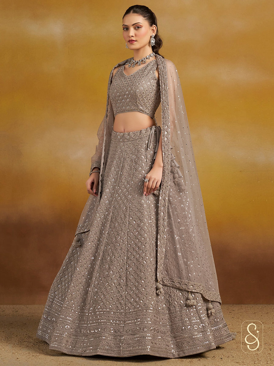 Muted Mouse Georgette Lehenga