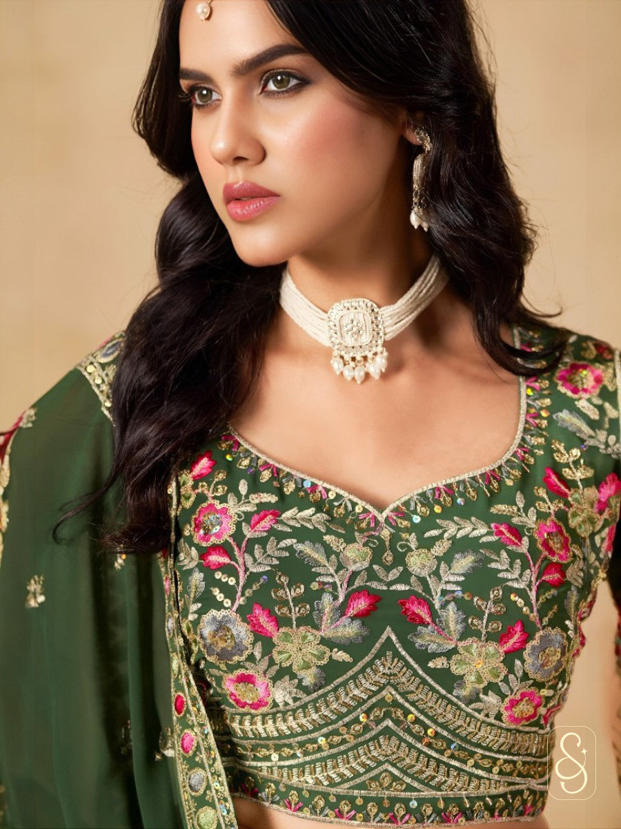 Verdant Georgette Embroidered Lehenga