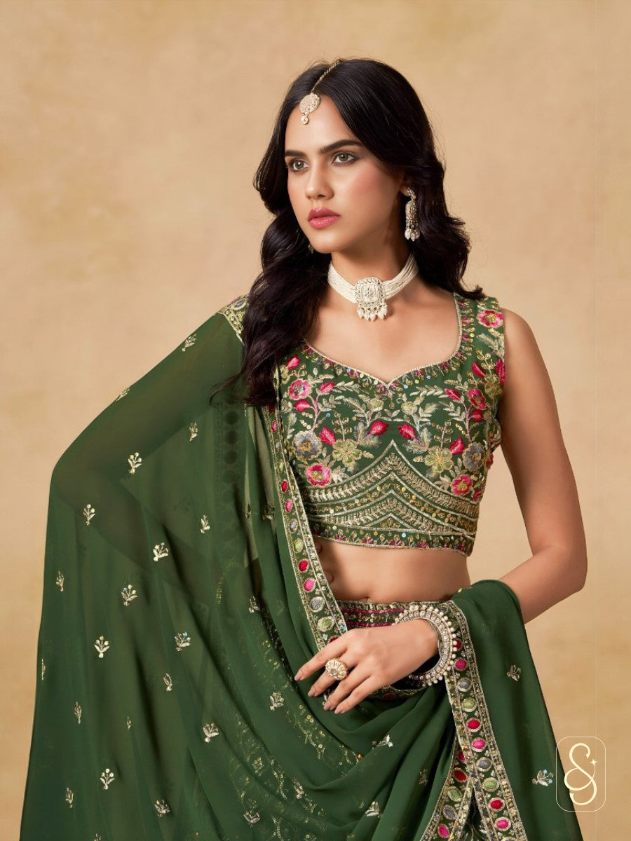 Verdant Georgette Embroidered Lehenga