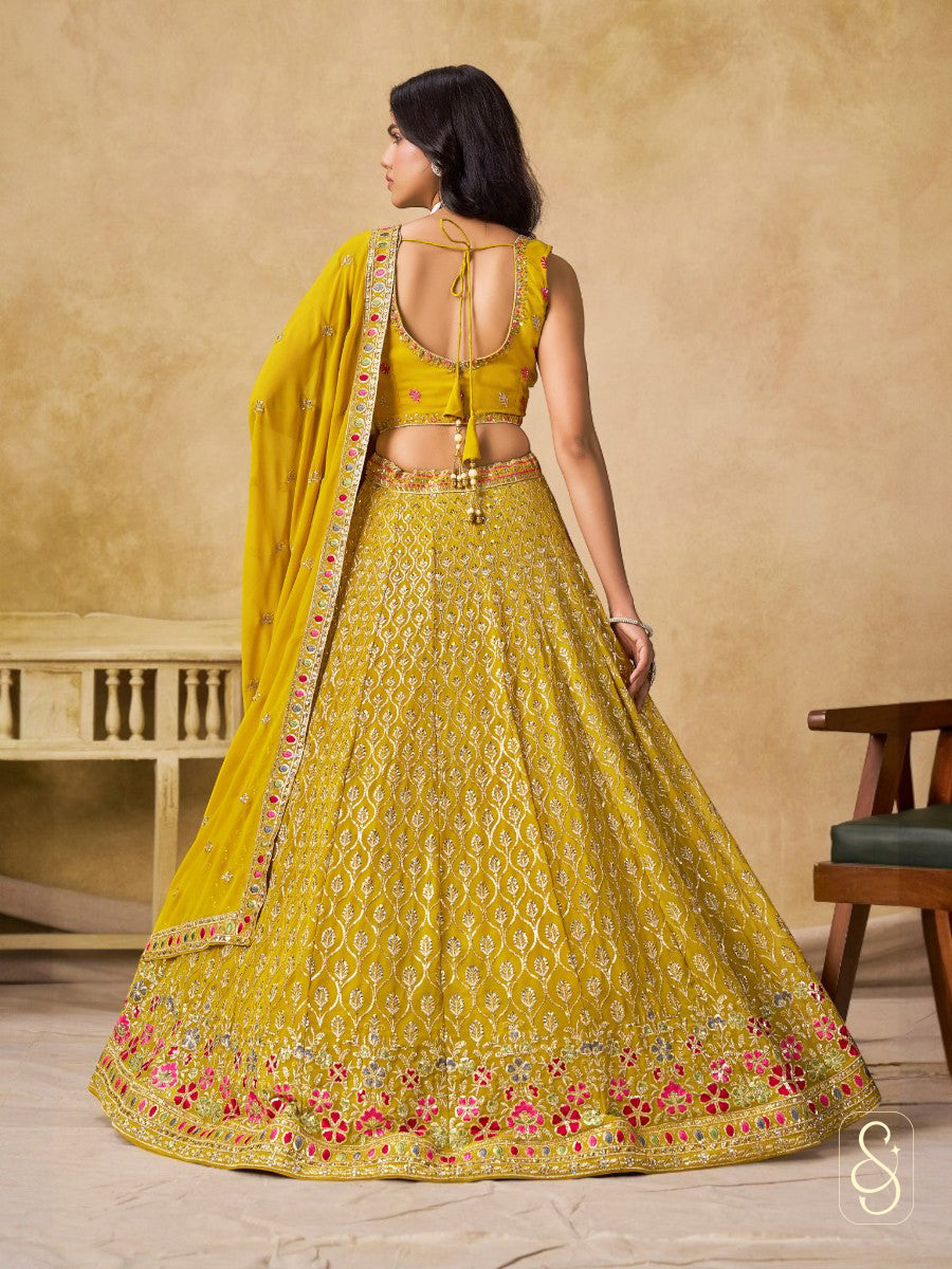 Sunlit Georgette Embroidered Yellow Lehenga