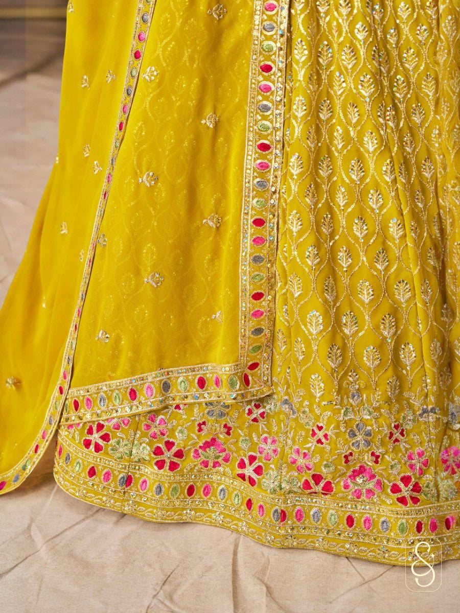Sunlit Georgette Embroidered Yellow Lehenga
