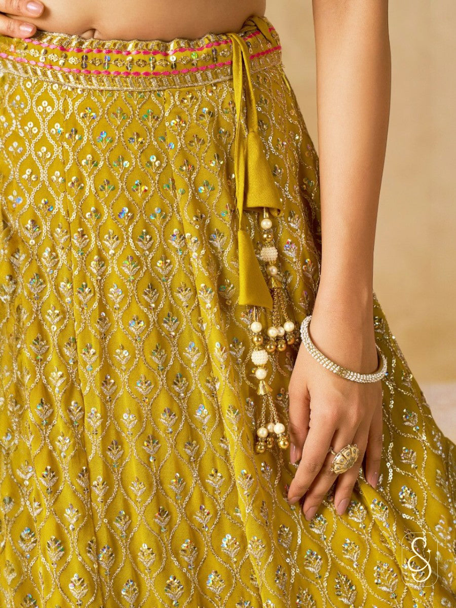Sunlit Georgette Embroidered Yellow Lehenga