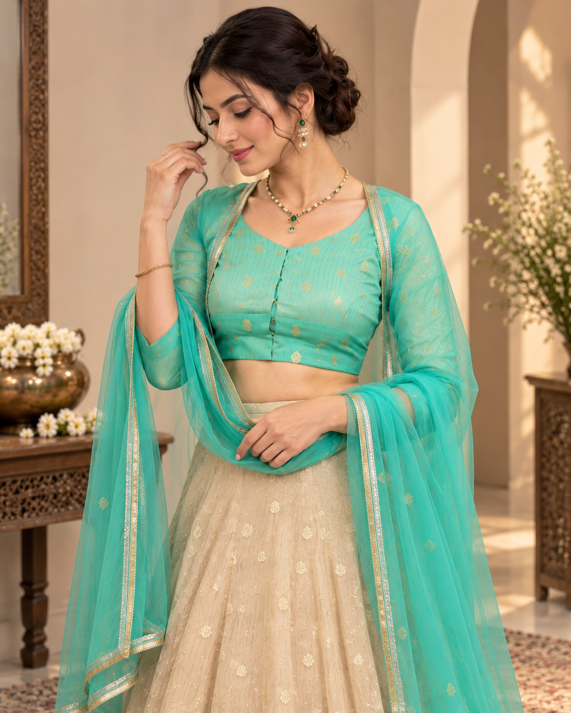 Green Banarasi Lehenga Set