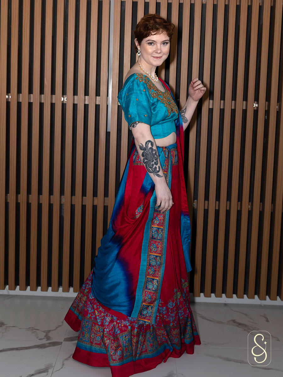 Embroidered Block Print Silk Lehenga Set