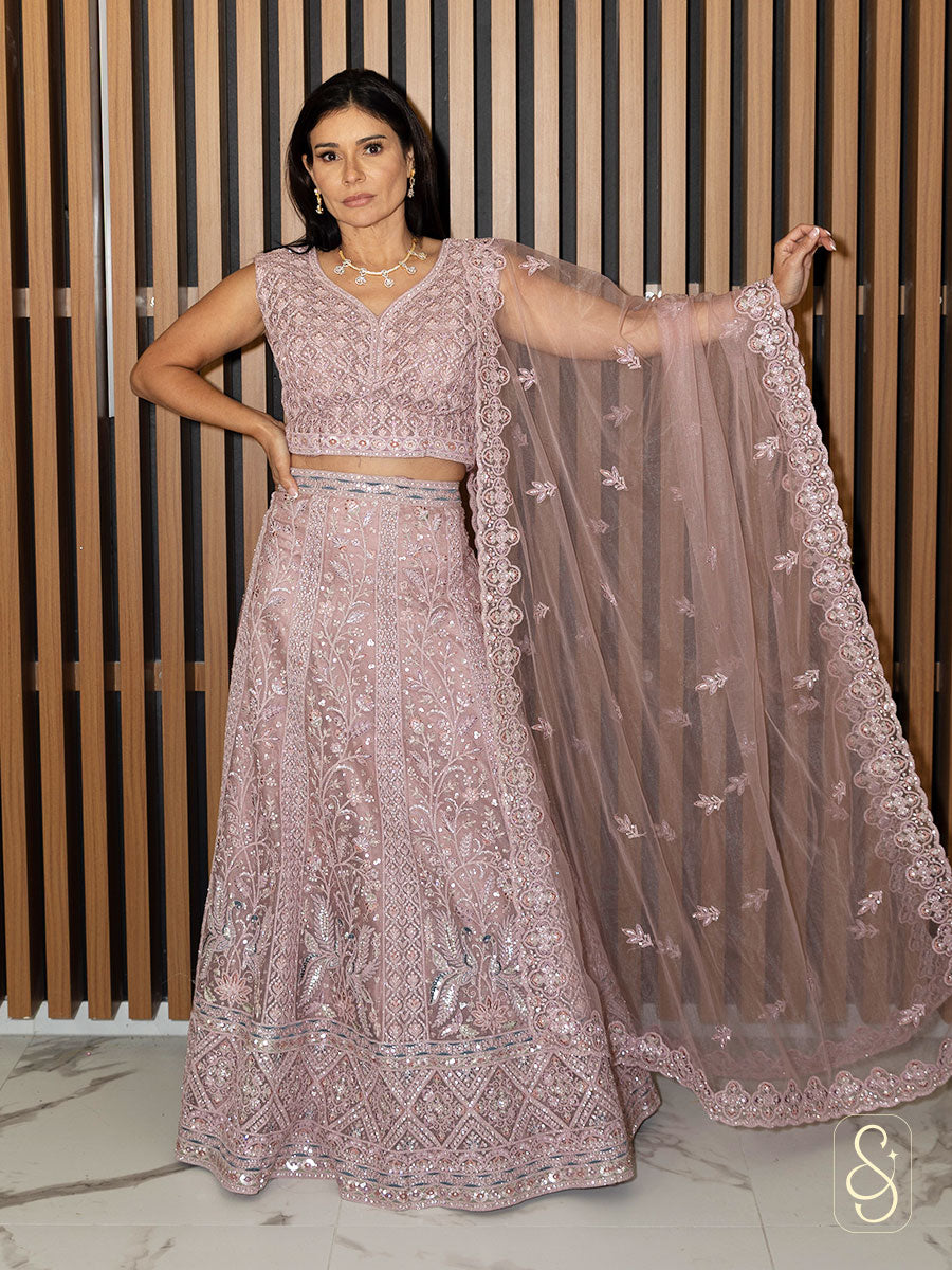 Onion Pink Embroidered Lehenga