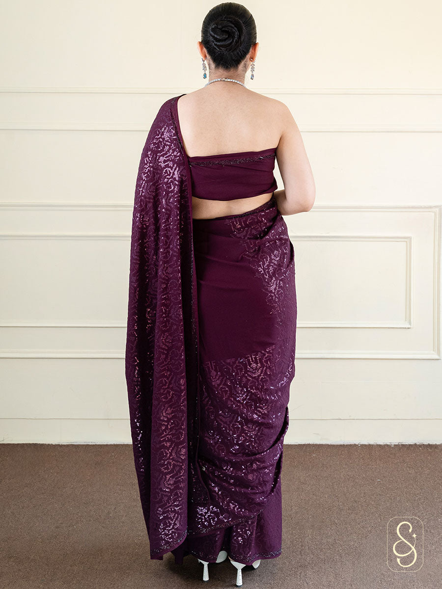 Deep Purple Sequin Embroidered Saree