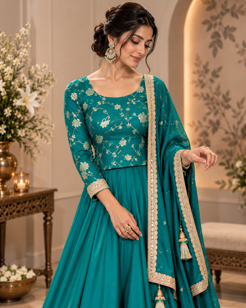 Crepe Lehenga With Brocade Blouse