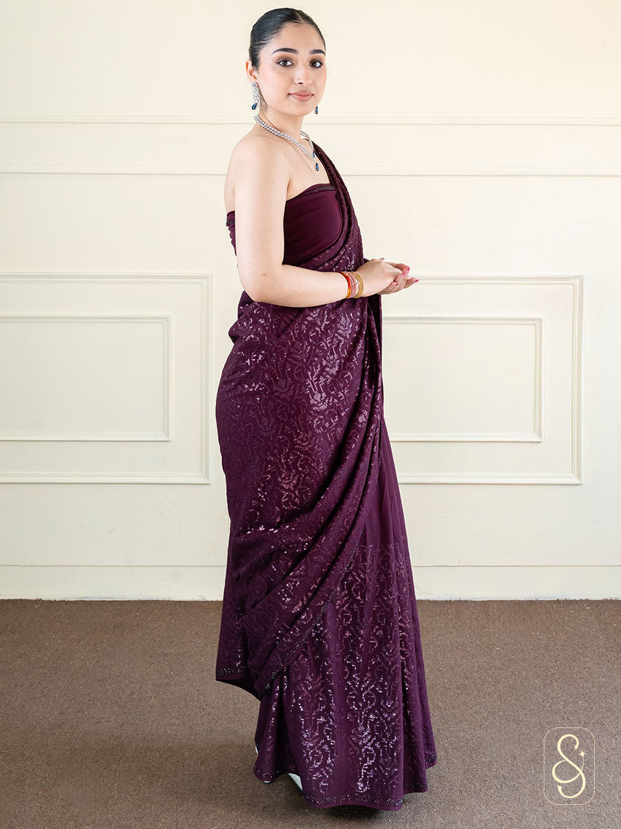 Deep Purple Sequin Embroidered Saree