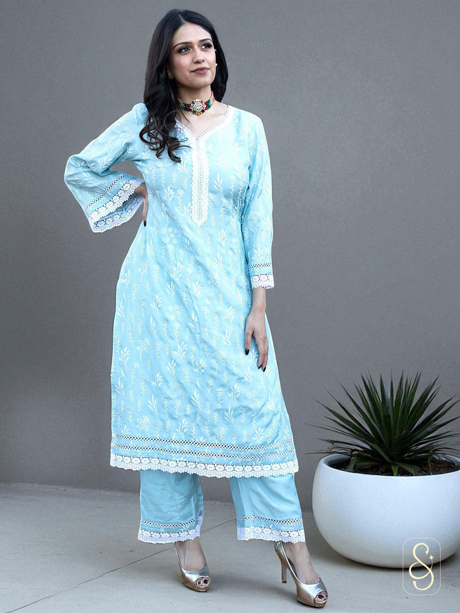 Blue Embroidered Co-ord Set