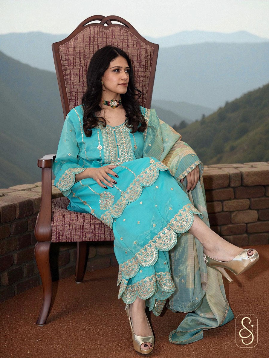 Elegant Embroidered Viscose Tissue Sharara