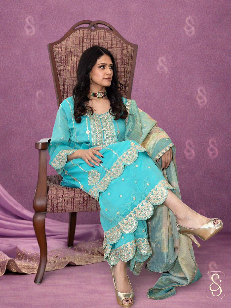 Elegant Embroidered Viscose Tissue Sharara