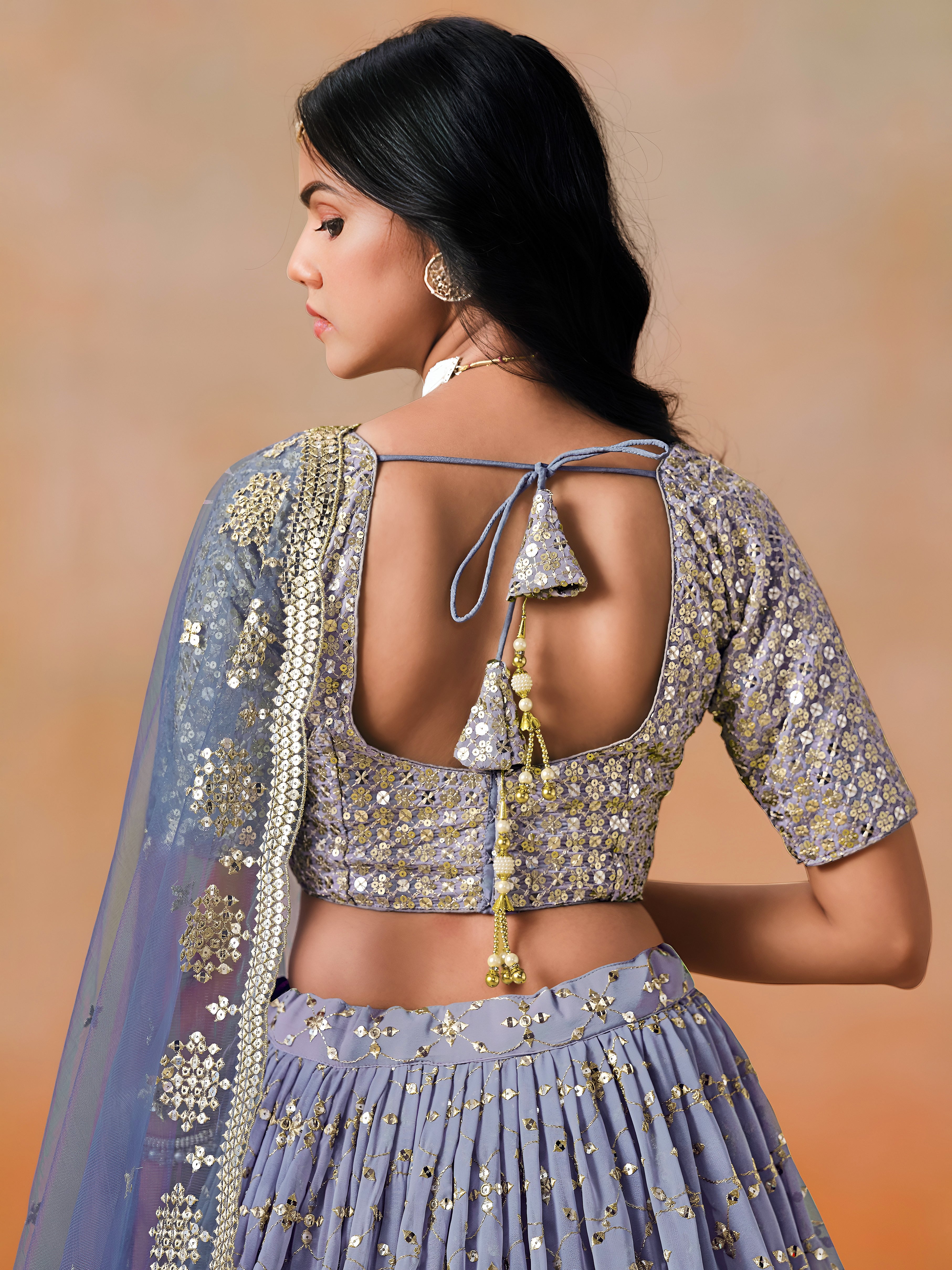 Ombre Blue Grey Embroidered Lehenga