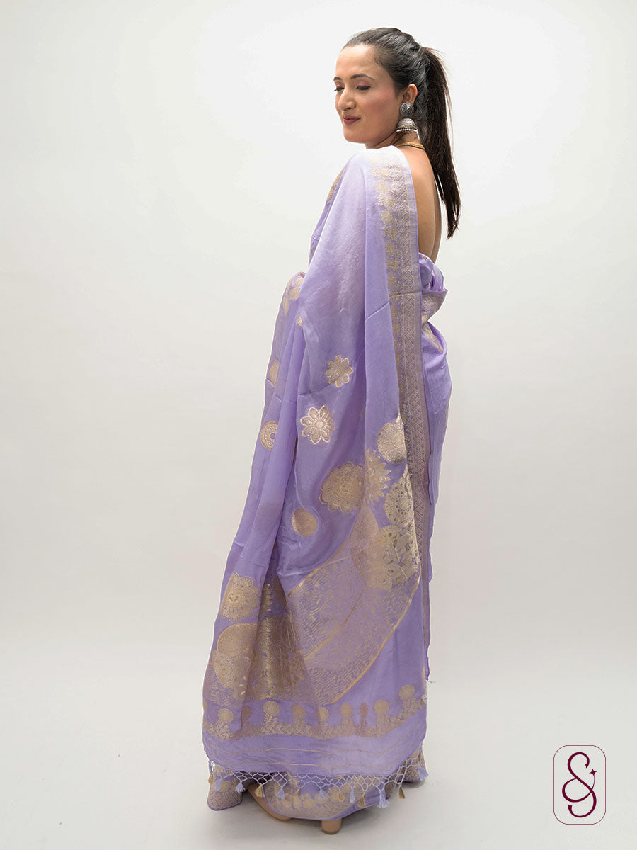 Lavendar Banarasi Chinon saree