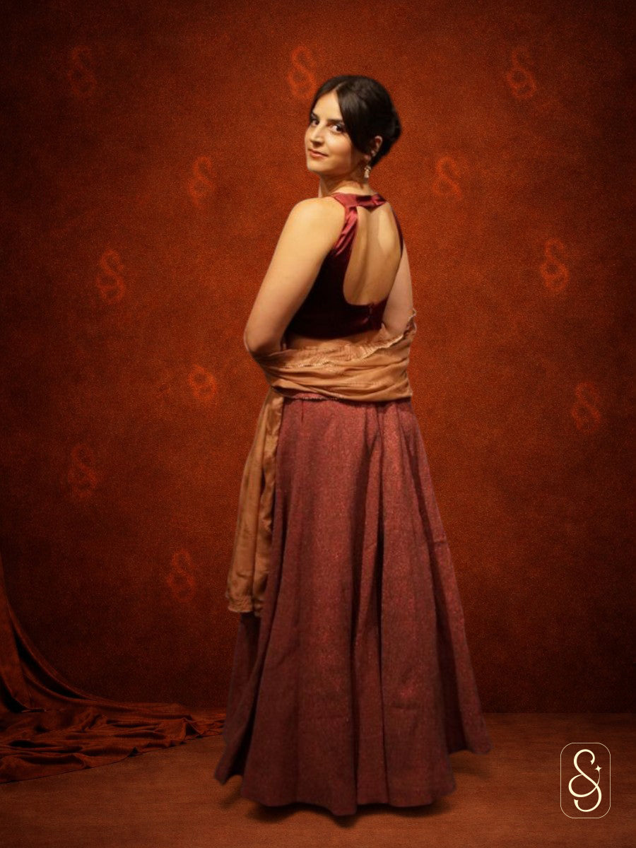 Maroon Lurex Lehenga Set