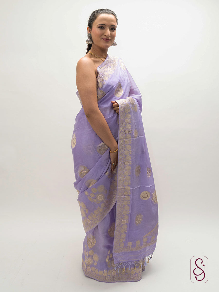 Lavendar Banarasi Chinon saree