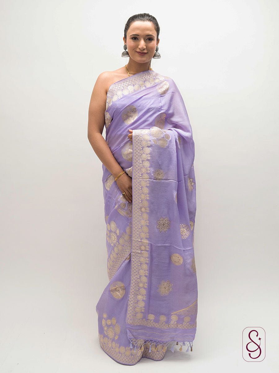 Lavendar Banarasi Chinon saree