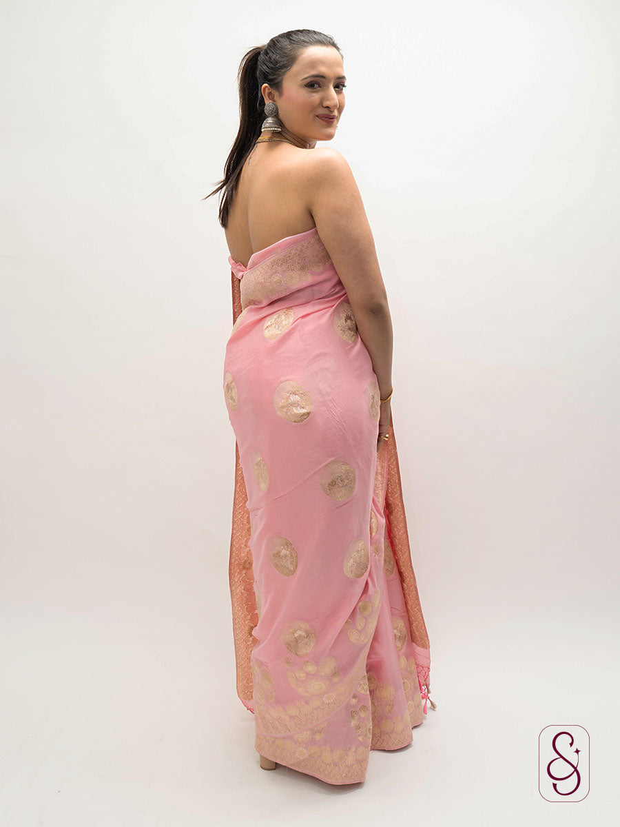 Pink Banarasi Chinon saree