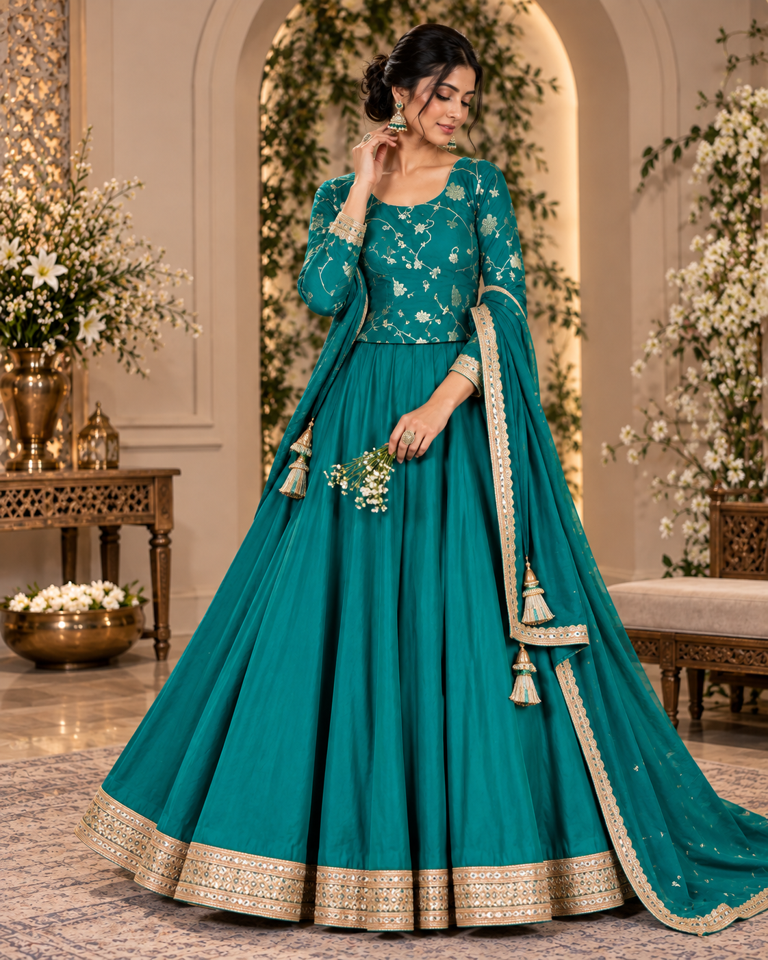 Crepe Lehenga With Brocade Blouse