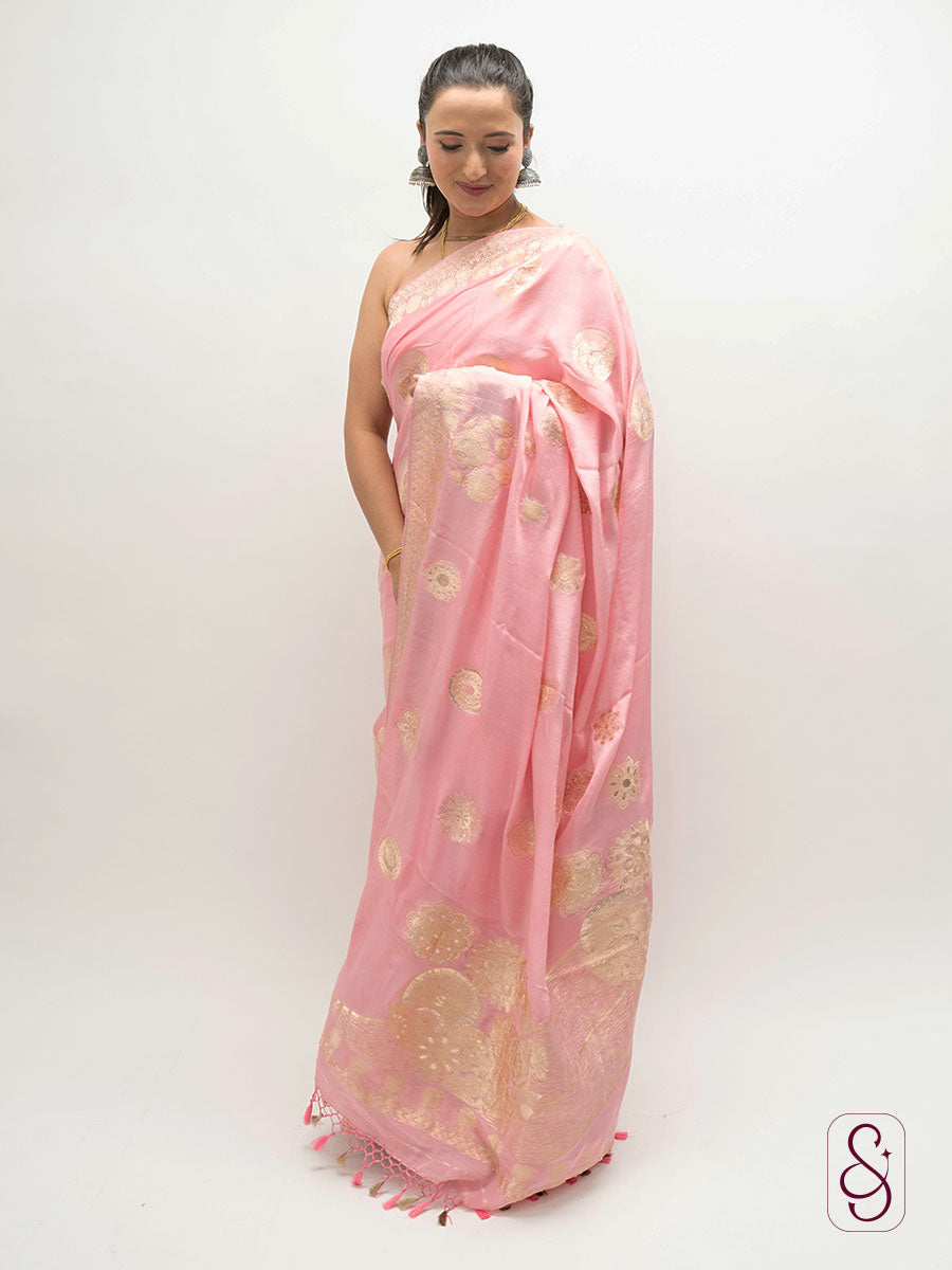 Pink Banarasi Chinon saree