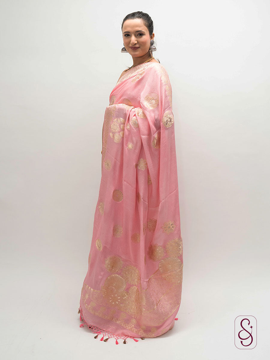 Pink Banarasi Chinon saree