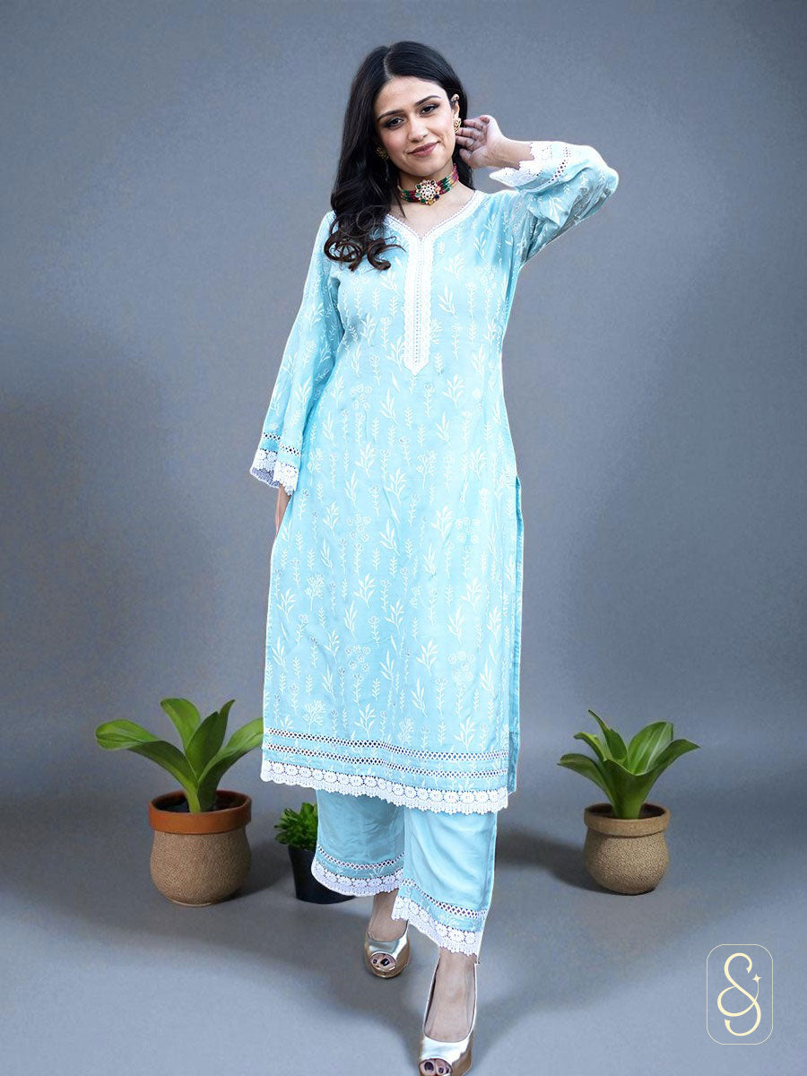 Blue Embroidered Co-ord Set