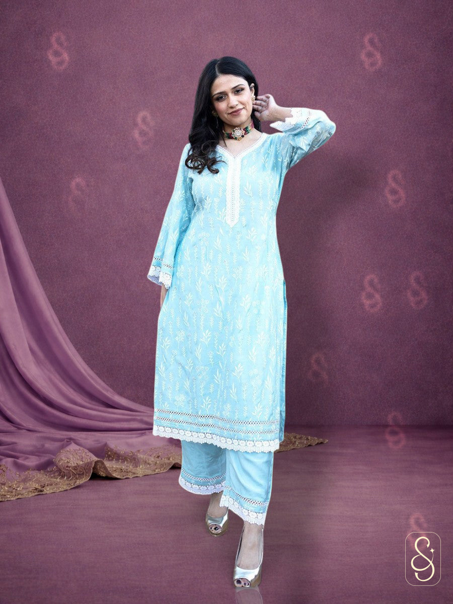 Blue Embroidered Co-ord Set