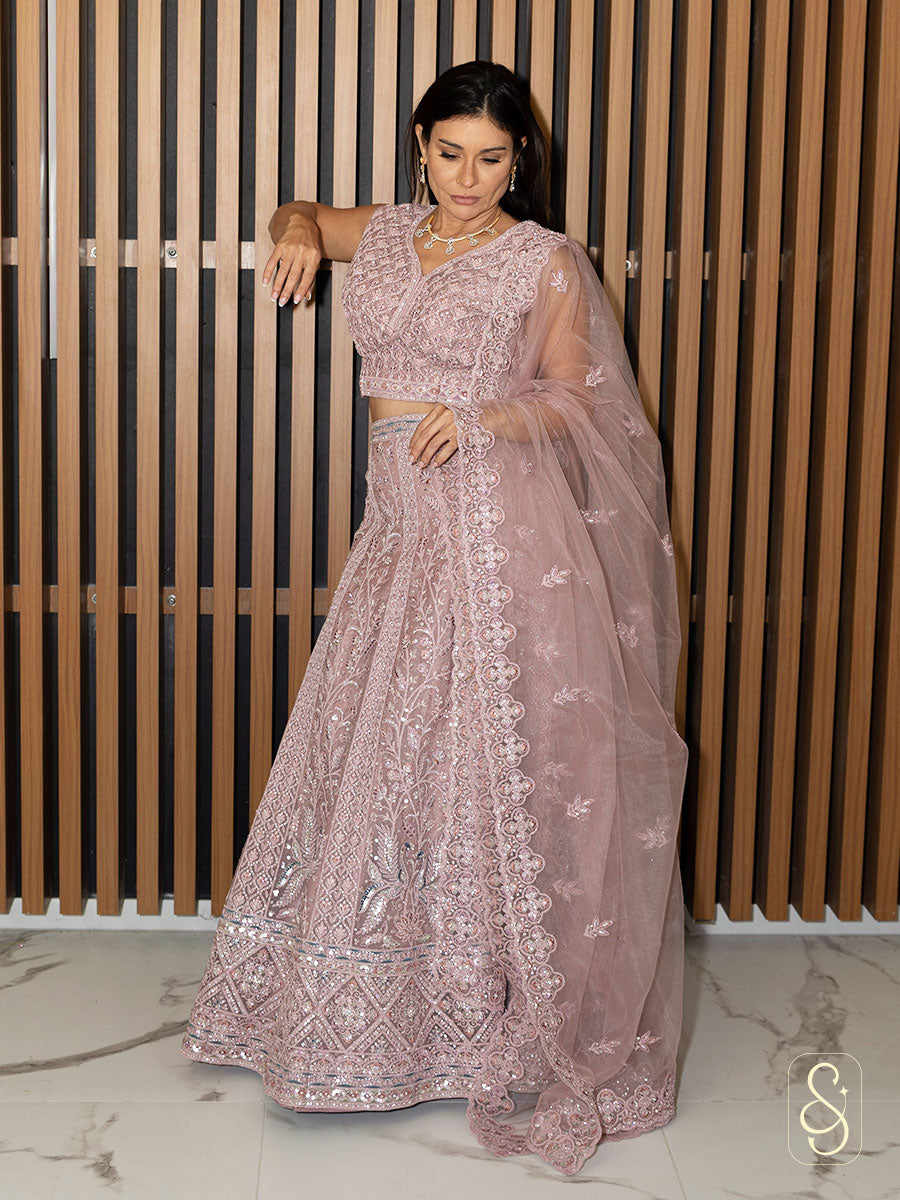 Onion Pink Embroidered Lehenga