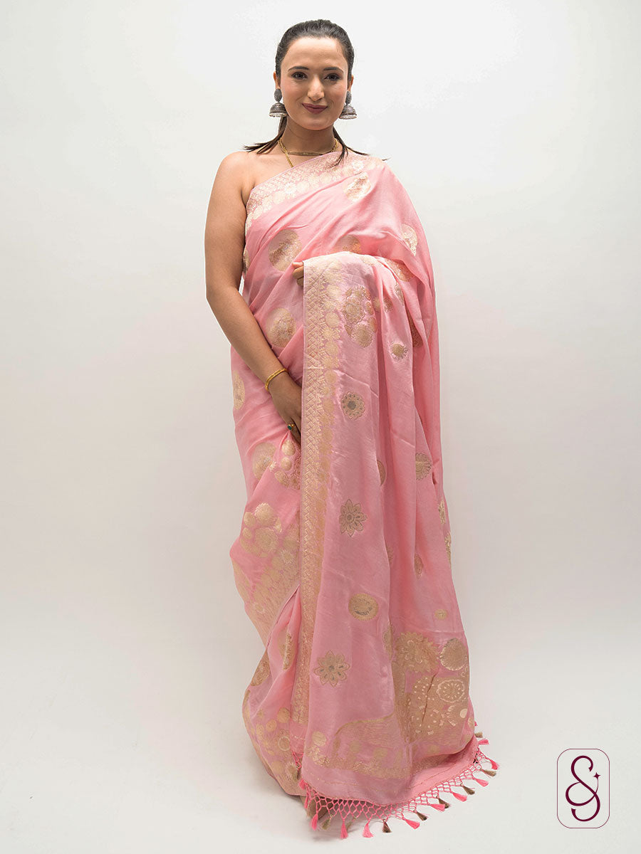 Pink Banarasi Chinon saree