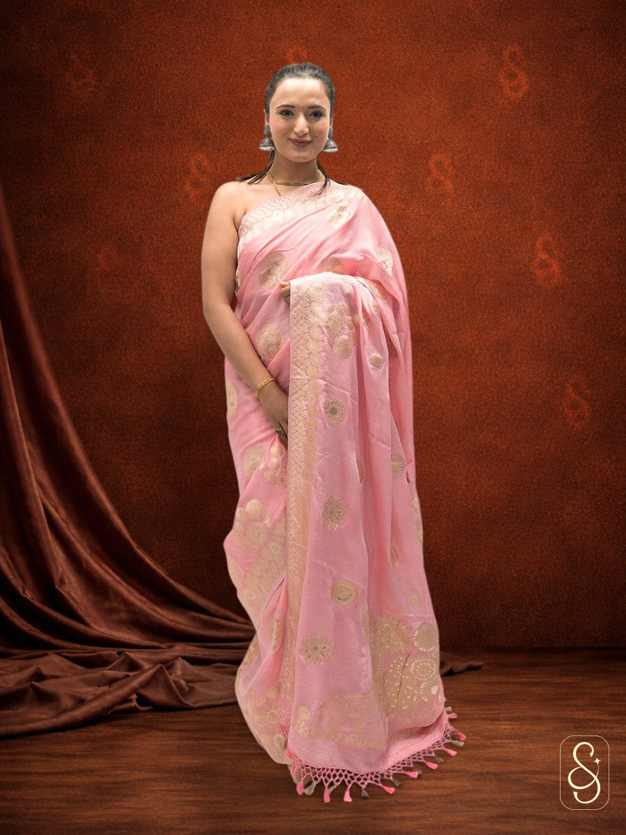 Pink Banarasi Chinon saree