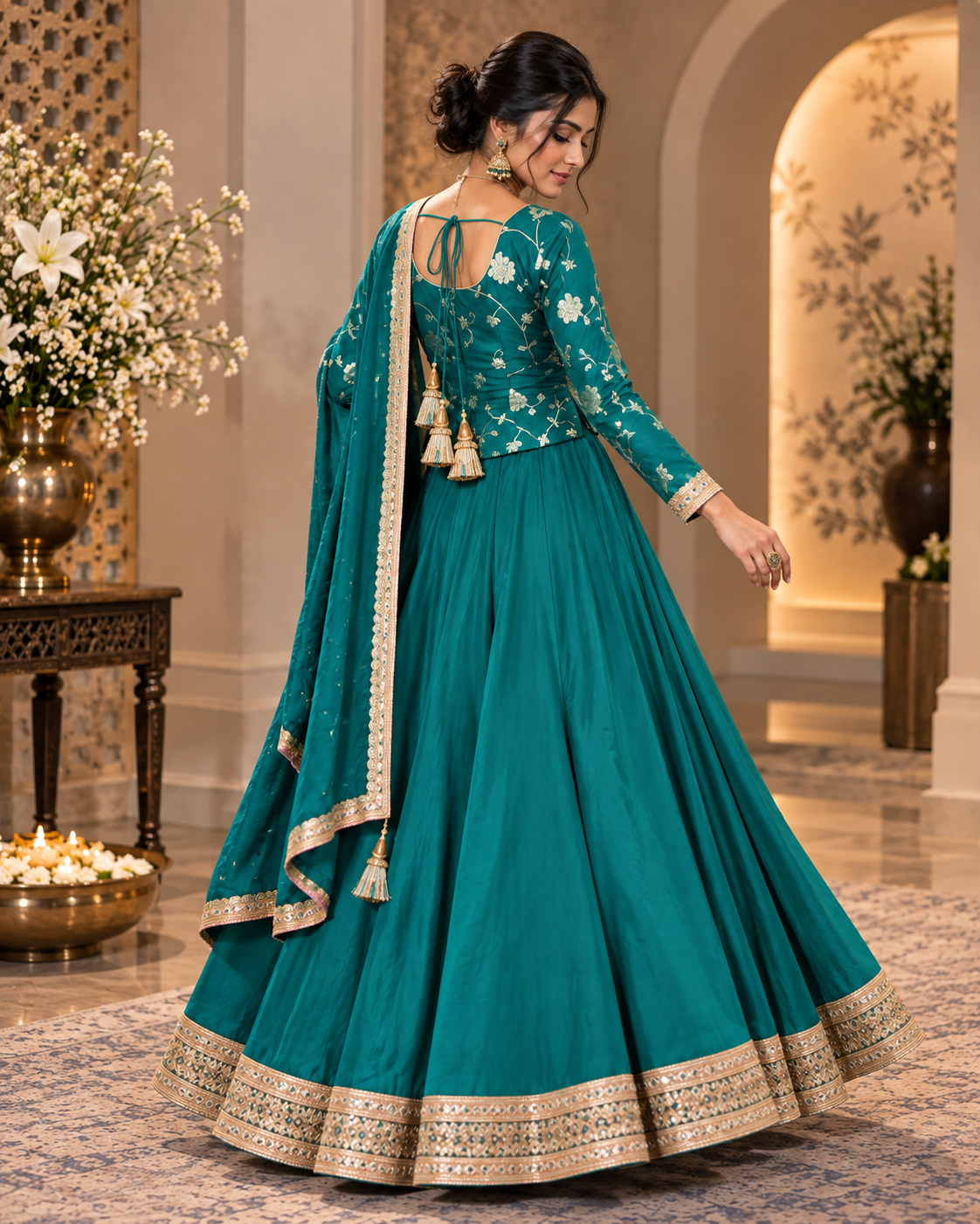 Crepe Lehenga With Brocade Blouse