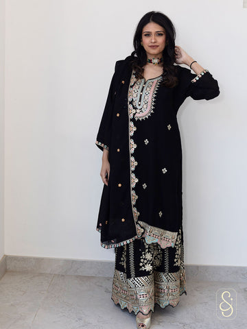 Embroidered Chinon Sharara Set