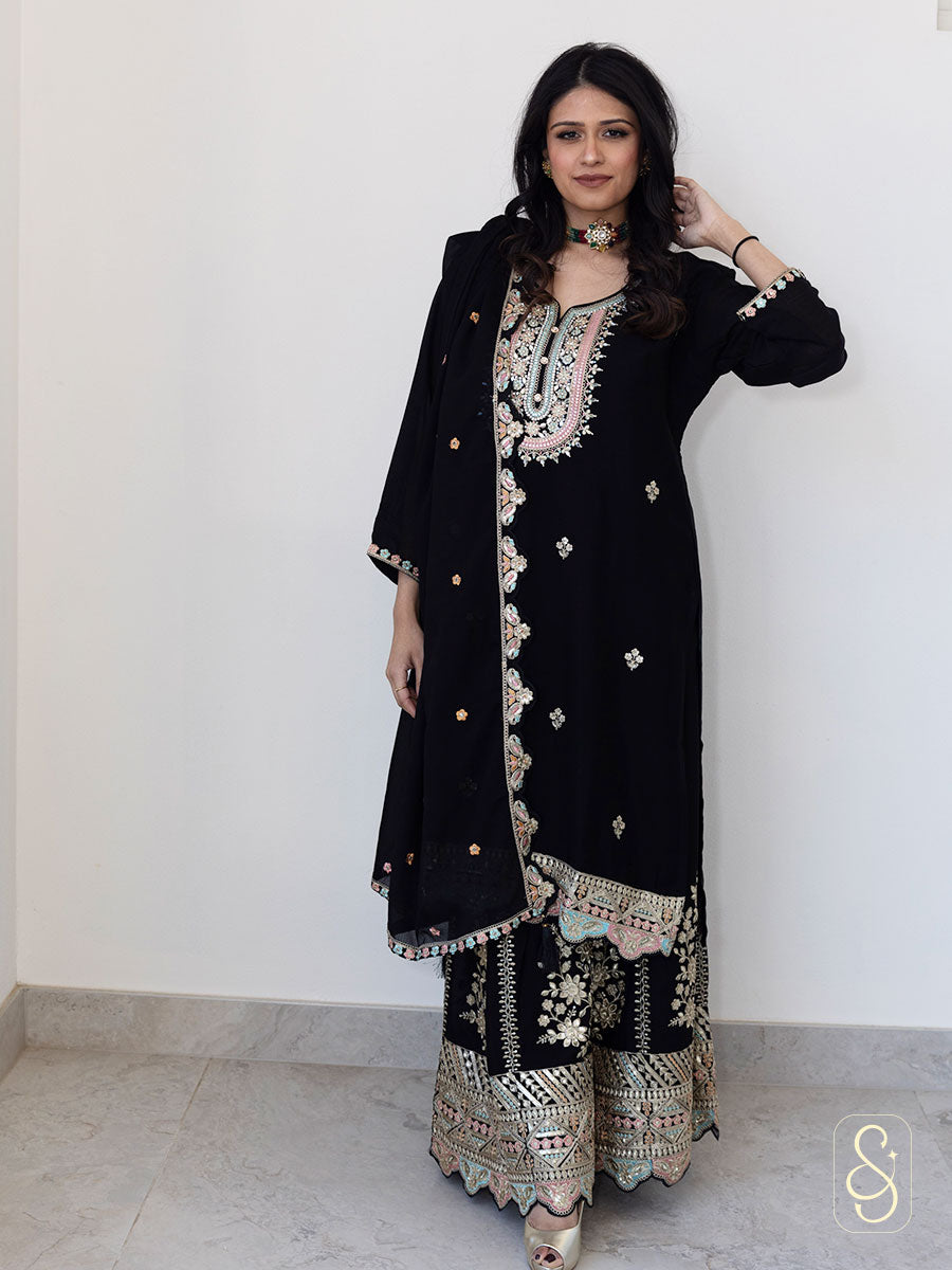 Embroidered Chinon Sharara Set