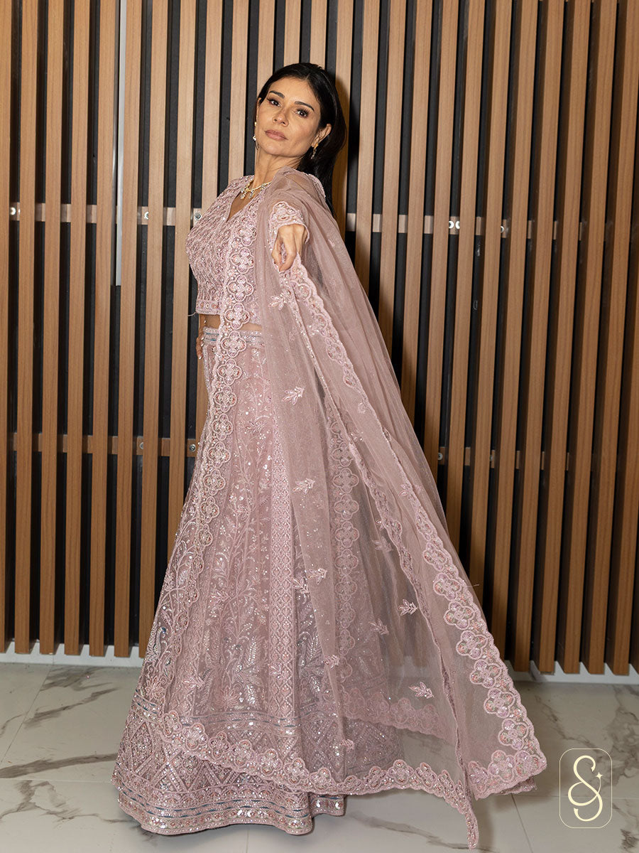 Onion Pink Embroidered Lehenga