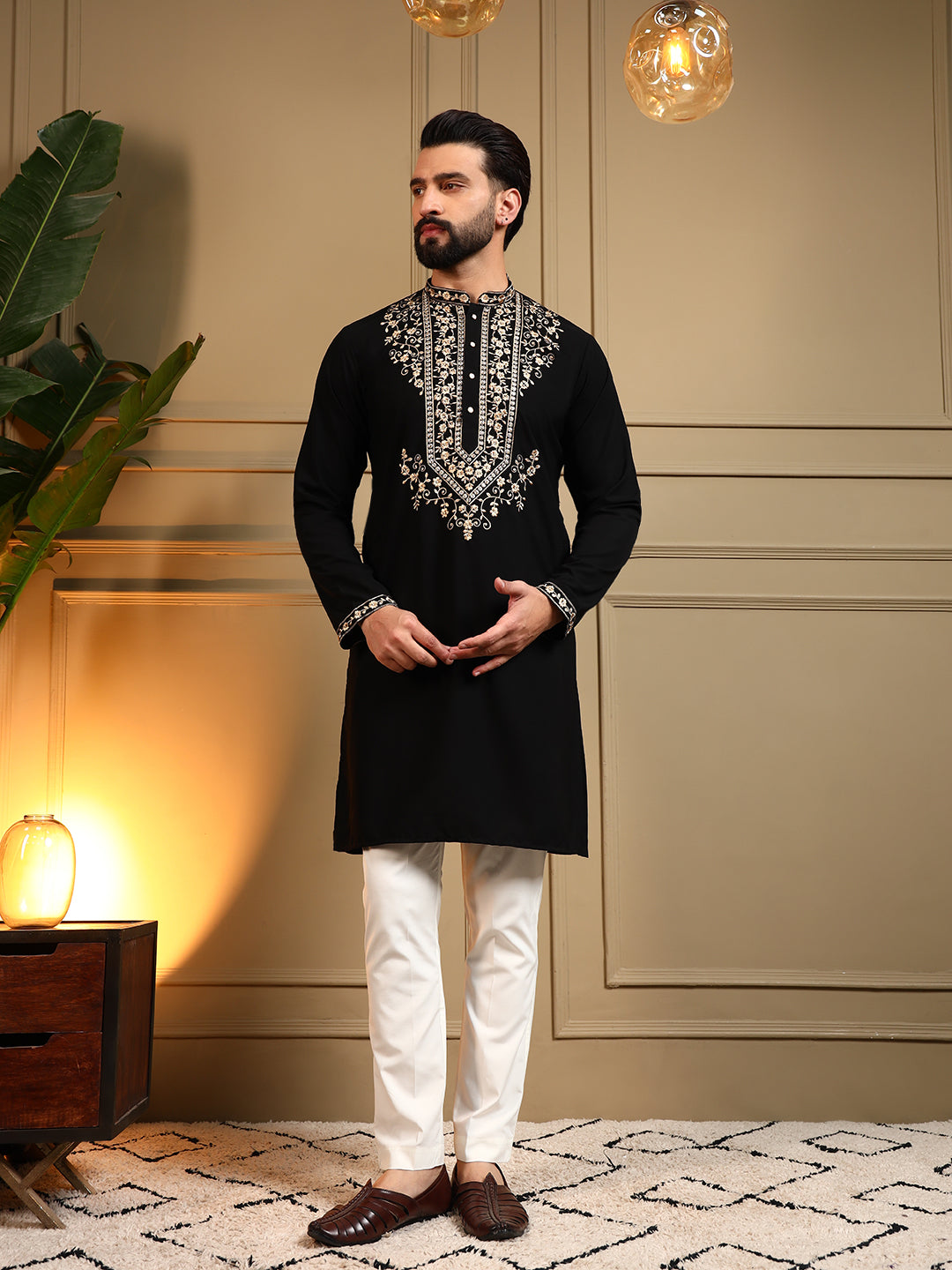 Black Thread Embroidery Kurta Set