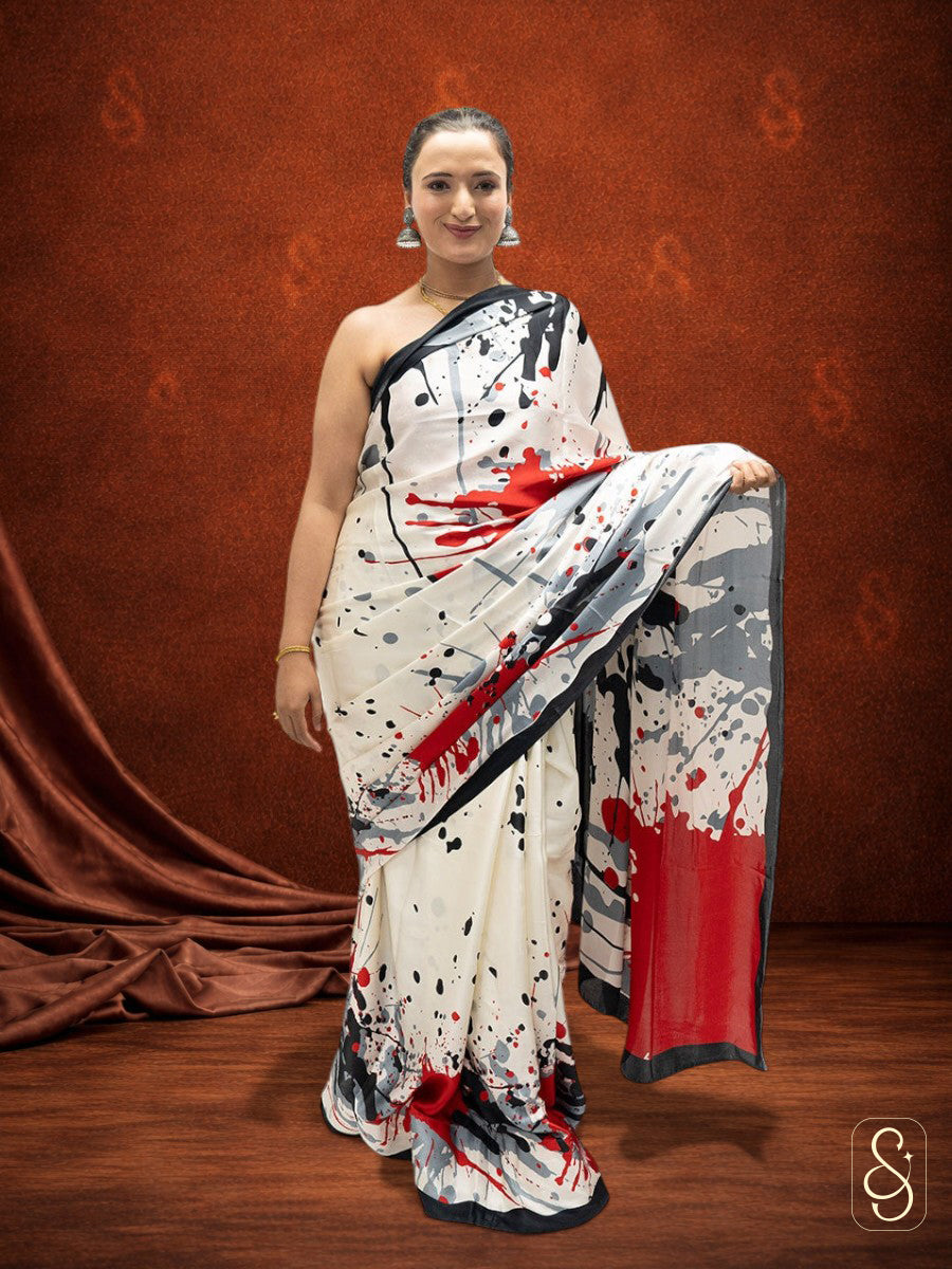 Abstract Print Satin Saree