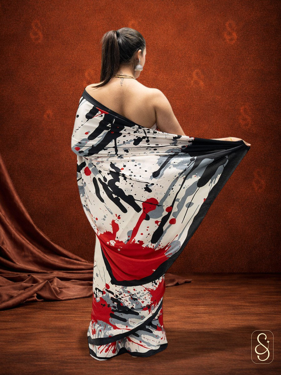 Abstract Print Satin Saree