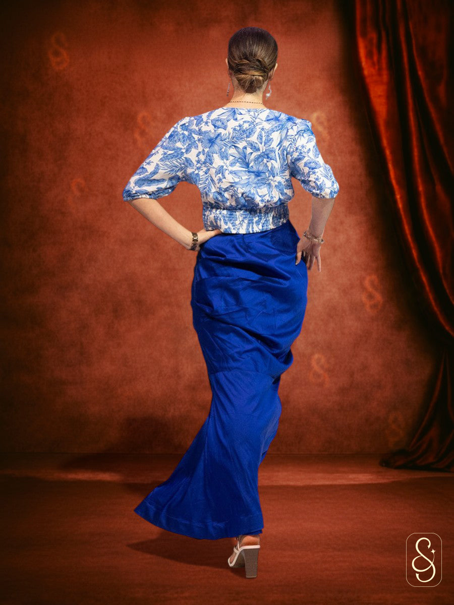 Asymmetrical Silk Skirt with Printed Top