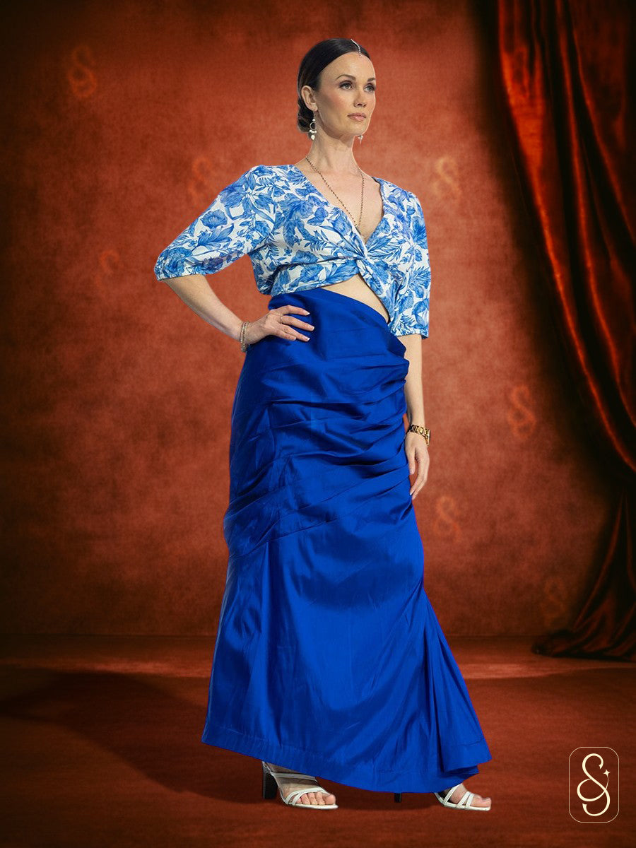 Asymmetrical Silk Skirt with Printed Top