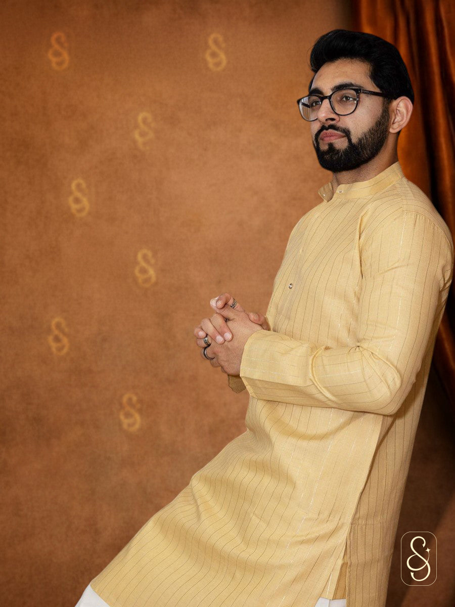 Beige Cotton Kurta Set
