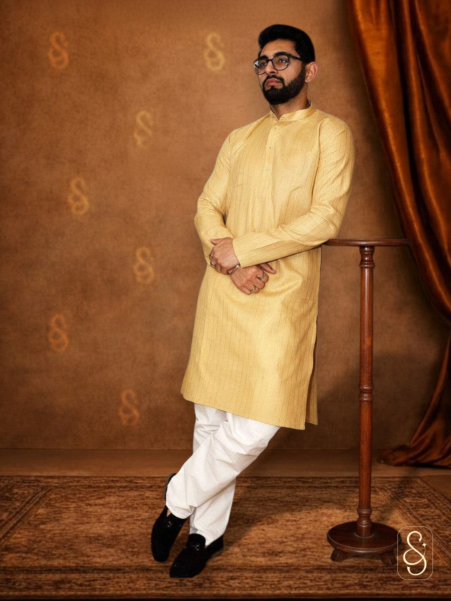 Beige Cotton Kurta Set