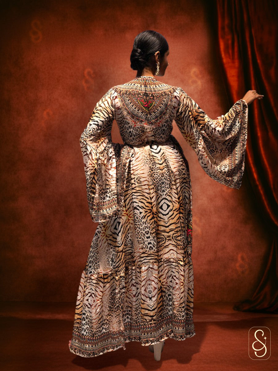 Elegant Viscose Satin Wrap Dress with Crystals