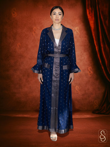 Blue Cotton Banarasi Silk Dress