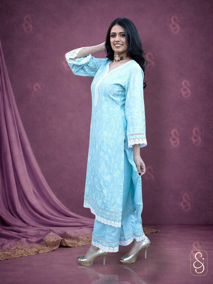 Blue Embroidered Co-ord Set