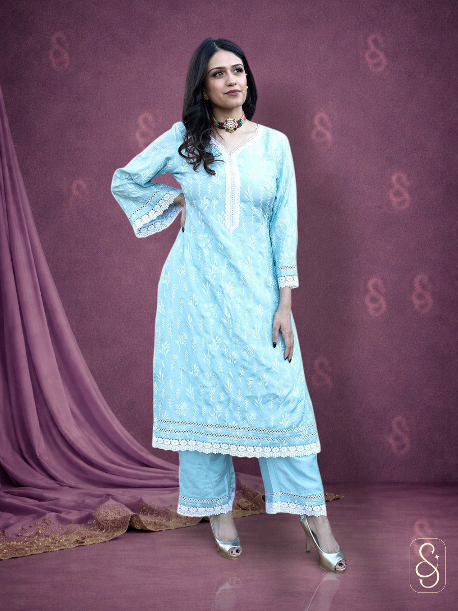 Blue Embroidered Co-ord Set