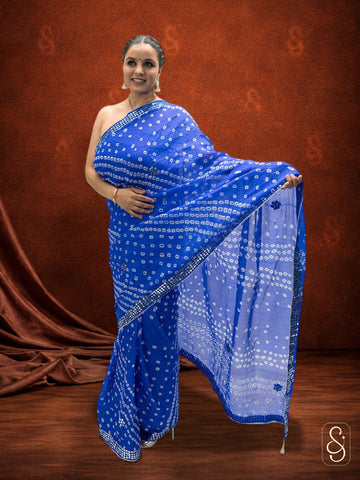 Blue Jaipuri bandhej print saree