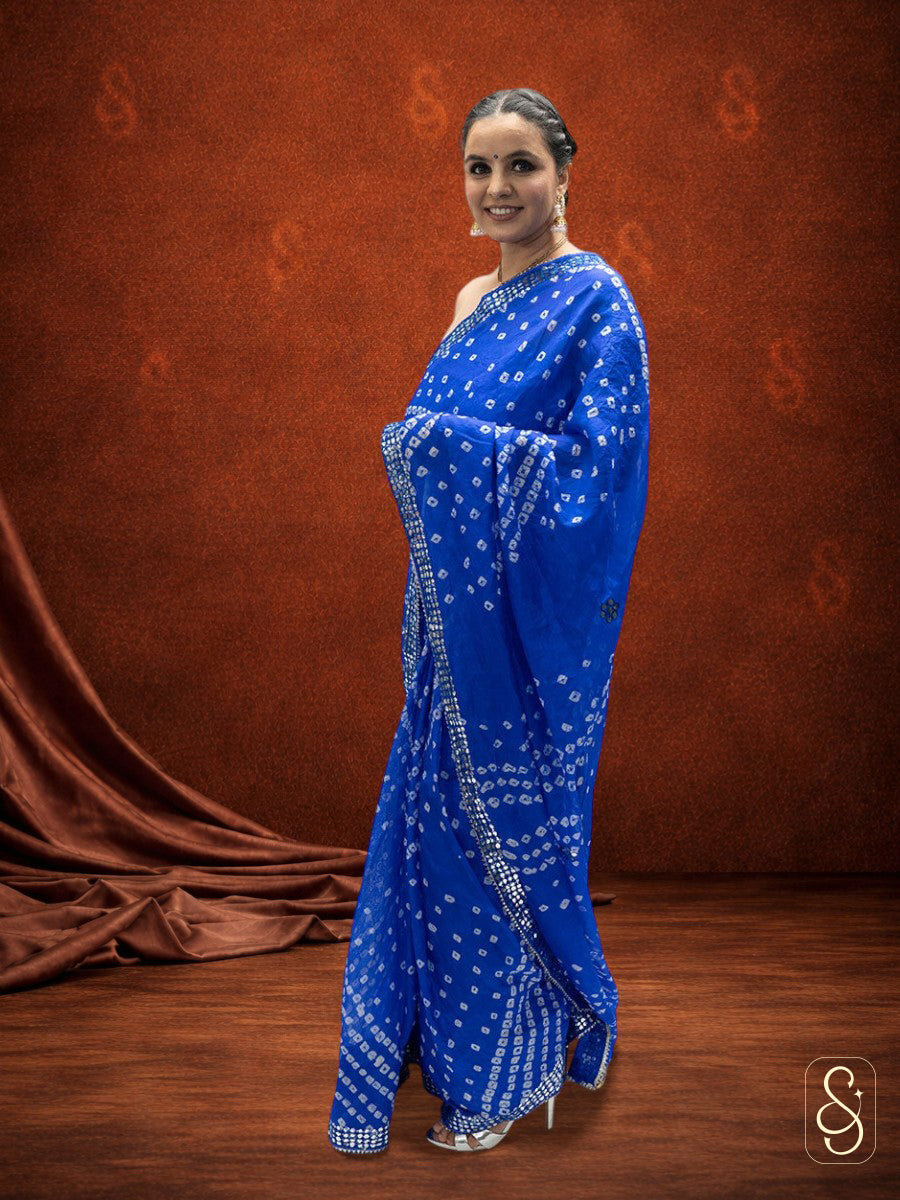 Blue Jaipuri bandhej print saree